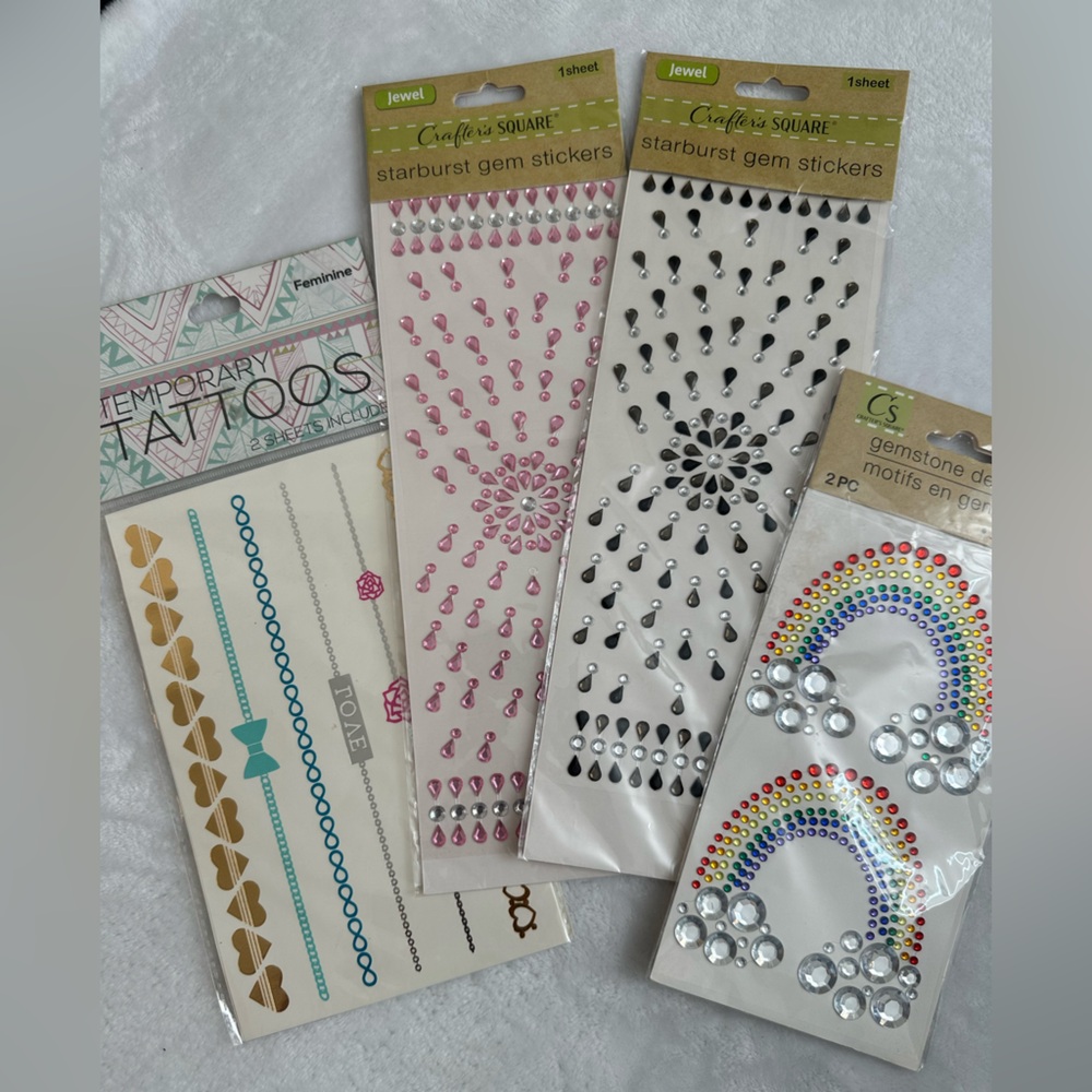 Starburst Gem Sticker Set in Pink and Black. Rainbow & tattoos
